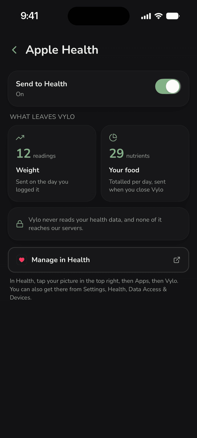 Apple Health sync settings