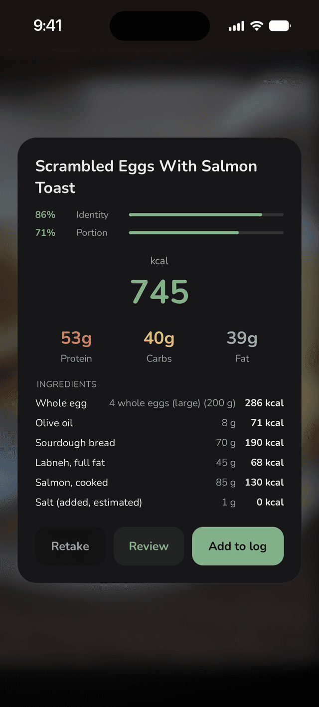 Smart Scan asking a clarifying question, and the composed meal
